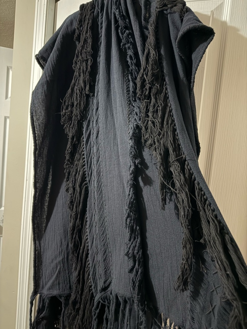 AYA Sacred Wear Black Boho Poncho Long Boho Cardigan Coverup Robe Handmade - Picture 16 of 16